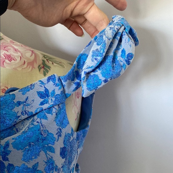 Theia Blue and White Off-Shoulder Sheath Dress - Picture 5 of 16